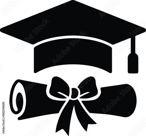 Silhouette Graduation cap and diploma with bow Vector Illustrator