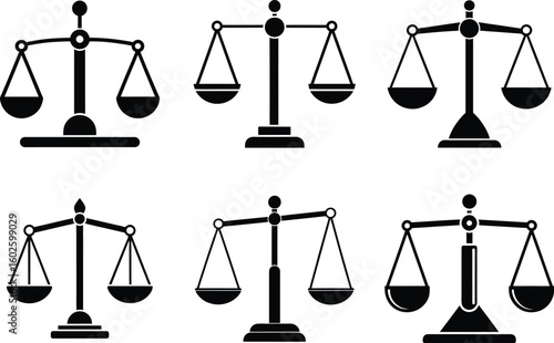 Scales of Justice Vector Illustrations Representing Legal Balance Fairness and Impartiality 