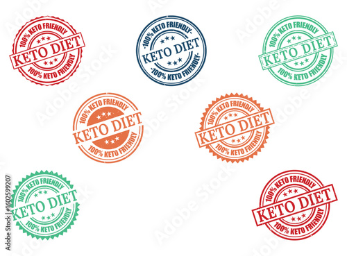 Collection of 100% Keto Friendly Keto Diet Rubber Stamps with Grunge and Clean Styles