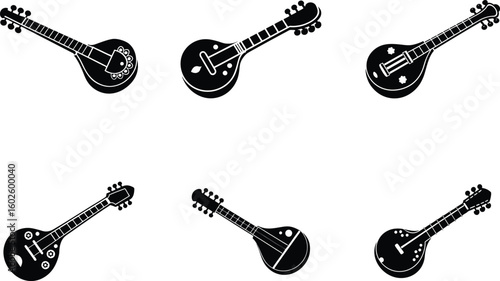 Set of String Instruments with Intricate Designs 