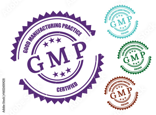 Good Manufacturing Practice (GMP) Stamp Collection, Certified Production Label Vectors  