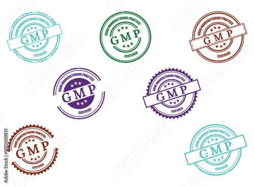 Collection of GMP Certified Good Manufacturing Practice Rubber Stamps