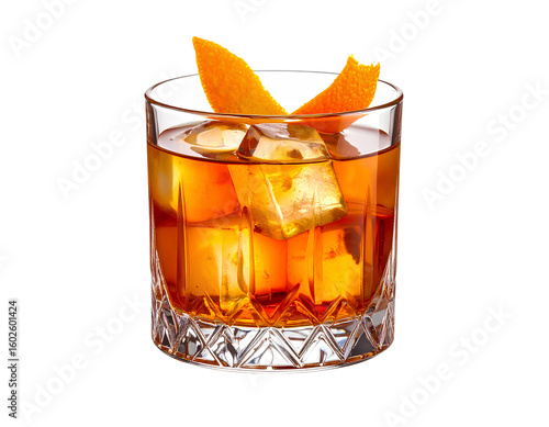 Classic Old Fashioned Cocktail on transparent background for Professional Use