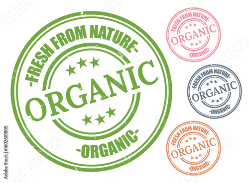 Organic Product Badge Set, Fresh From Nature Rubber Stamp Vector Bundle  