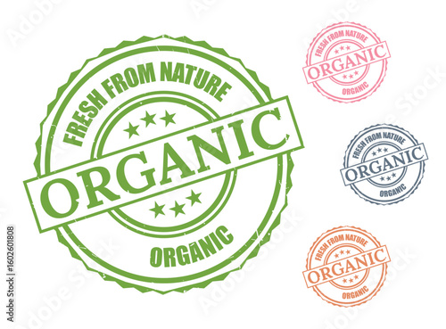 Fresh From Nature Seal Pack, Grunge Style Stamps for Organic Food Packaging  