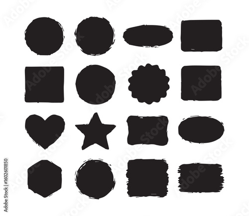 Grunge Badge Silhouettes . Brush Style Shapes Collection