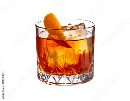 Classic Old Fashioned Cocktail on transparent background for Professional Use