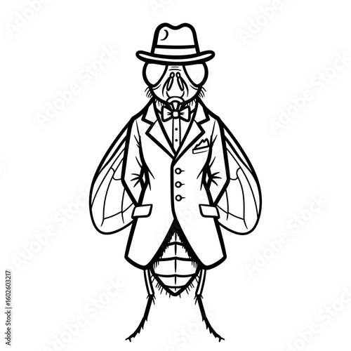 fly in an elegant suit with a hat sketch