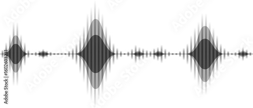 Sound waves are creating a dynamic audio spectrum visualization on white background, representing audio signal processing, music vibrations, and voice recognition technology