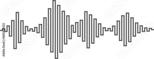 Gray digital audio waveform fluctuating on white background, representing sound or music playing, perfect for music or technology related projects