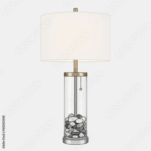 Illuminated Table Lamp with Rocks Inside Glass Column Base Decor