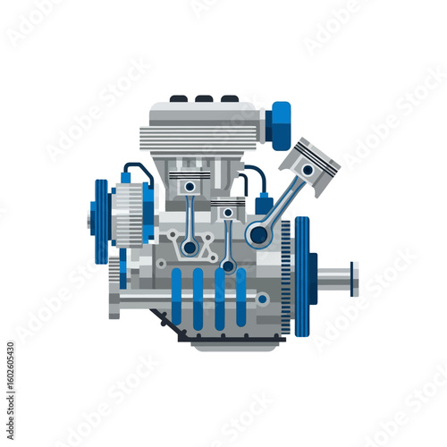 Depiction of Engine Mechanism with Pistons for Automotive Illustration