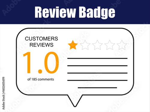 One Star Customer Review Graphic with Rating Animation Effect. Visual rating bubble showing 1.0 score with only one yellow star animated into place.
