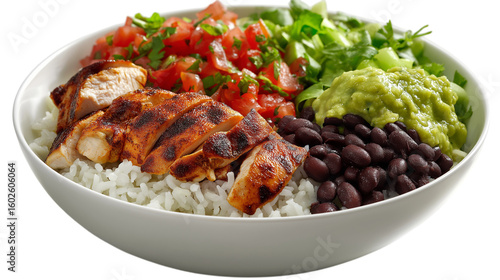 Chicken Burrito Bowl with Rice and Fresh Ingredients
