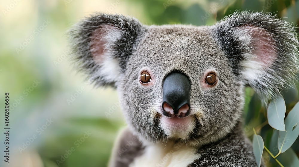 Obraz premium Close-up of a koala's fuzzy ear and innocent eye, soft fur, charming