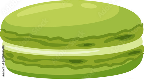 Green pistachio macaron featuring a luscious cream filling, isolated against a pristine white background, highlighting the elegance of French pastry and gourmet dessert culture