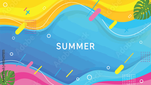 Abstract blue wave pattern on a summer beach with tropical sky and ocean for your travel and holiday design concept