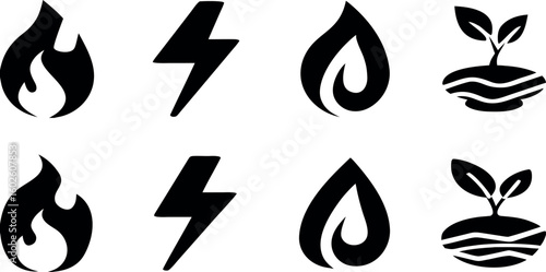 Collection of a Fire, Lightning Bolt, Oil Drop