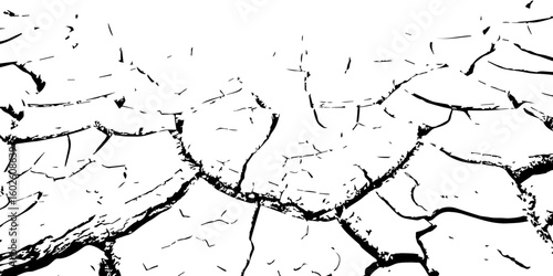 "Abstract grunge black and white cracked earth texture background, symbolizing extreme dryness and drought, Perfect for environmental themes, climate change, desert landscapes"