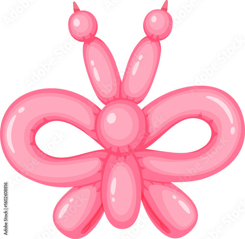 Фотография Pink balloon animal shaped like a butterfly with antennas and a bow tie, perfect