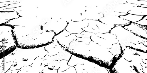 "Abstract grunge black and white cracked earth texture background, symbolizing extreme dryness and drought, Perfect for environmental themes, climate change, desert landscapes"