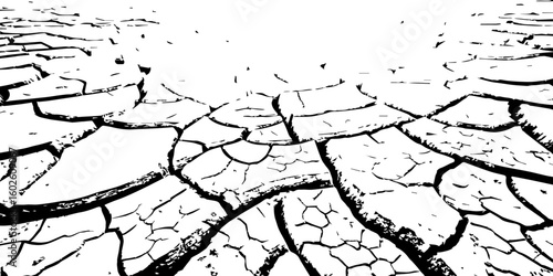 "Abstract grunge black and white cracked earth texture background, symbolizing extreme dryness and drought, Perfect for environmental themes, climate change, desert landscapes"