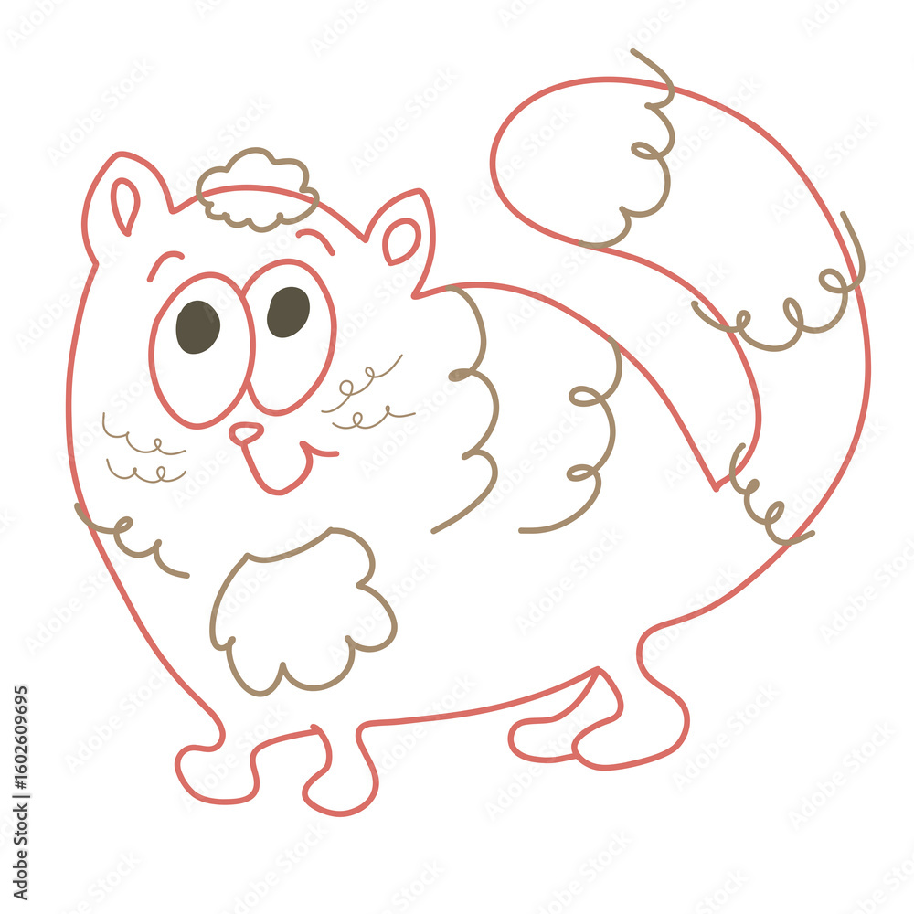 Fototapeta premium fat cat with tousled fur and big eyes, color outline