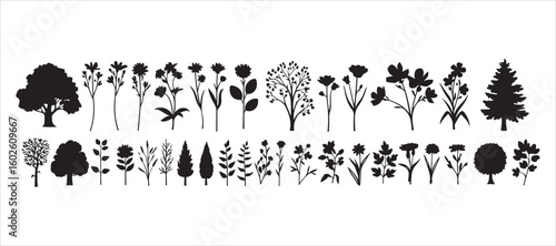 A huge assortment of vector silhouettes representing variable plants

