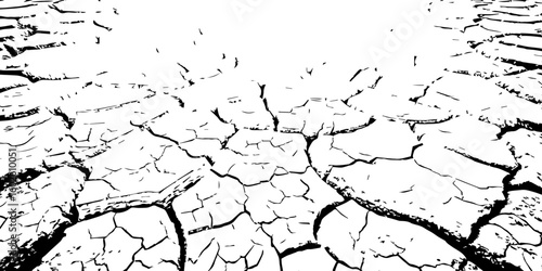 "Abstract grunge black and white cracked earth texture background, symbolizing extreme dryness and drought, Perfect for environmental themes, climate change, desert landscapes"