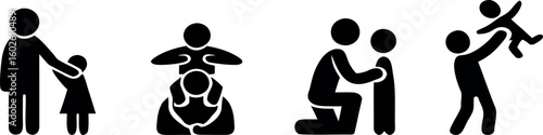 Joyful Pictogram Set Featuring Father and Child Bonding Moments, Love and Care