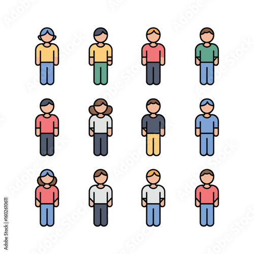 Vector art of colorful flat icons of diverse people full body avatars