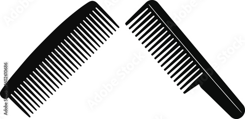 Two black combs facing each other isolated on a white background