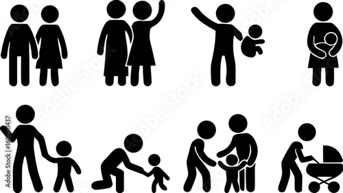 Symbolic Pictograms of Diverse Family Life, Representing Relationships and Parenthood
