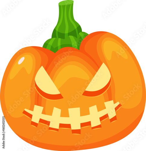 Carved pumpkin featuring glowing eyes and a toothy smile, celebrating Halloween while creating a spooky, festive atmosphere perfect for autumn festivities and seasonal decorations
