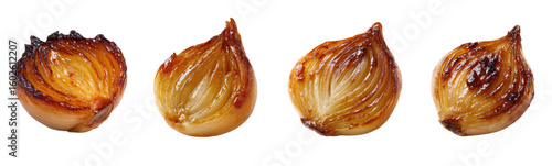 Caramelized onions are cut and displayed. Cooking ingredient, gourmet food, roasted vegetable, caramelized, sweet, savory