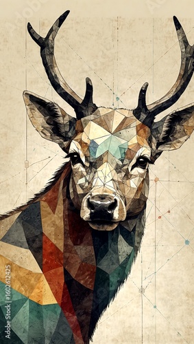 Majestic deer head sketch, white background, nature design, art