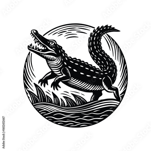 Vector illust crocodile ration of an tattoo design with tribal decoration