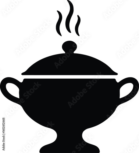 Obraz na plátne Silhouette soup tureen steaming hot food vector illustration