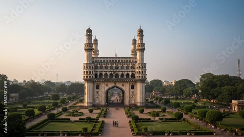 Grand Charminar Monument Elevated View in Hyderabad India During Sunny Day