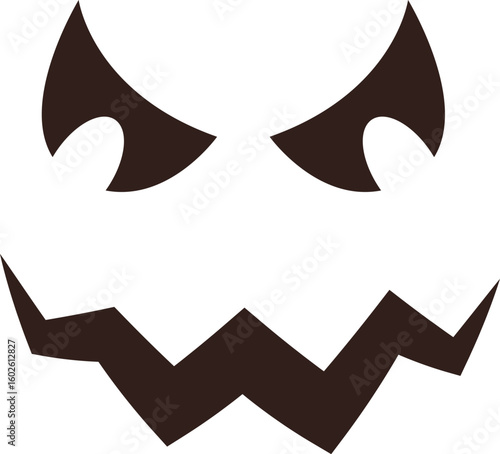 Spooky Halloween pumpkin face featuring angry triangular eyes and a zig zag mouth, conveying negative emotions, ideal for various Halloween themed projects and decorations