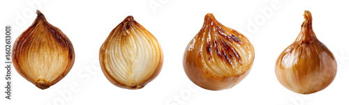 Four caramelized onions in a row. Cooking, food, vegetable, gourmet, ingredient, tasty, flavor