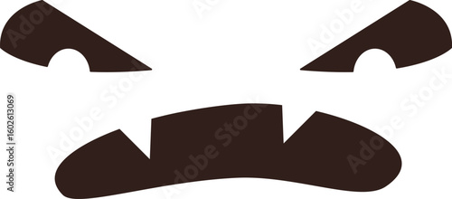 Minimalist Halloween pumpkin carving stencil featuring an angry face with large eyes and sharp teeth, ideal for creating a spooky atmosphere during Halloween celebrations