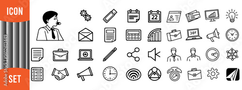 Minimalist Business Icons with Bold Lines – Clean & Hand-Drawn Style Grid Set
