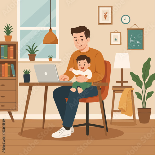 Remote Work and Parenting – Man Working from Home with Baby on Lap