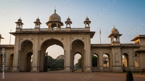 Ornate Entrance Gate of Historical Building in Lucknow India During Golden Sunrise