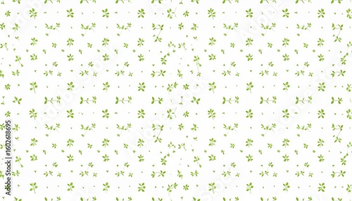 Delicate green floral pattern on white background; tiny leaves and blossoms repeat seamlessly.