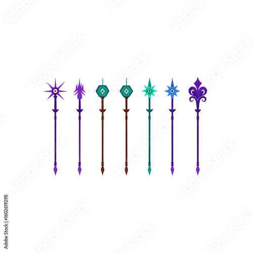 different arcane wind staff icons set 