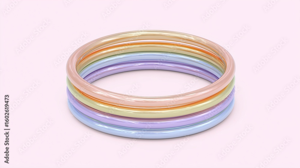 Elegant pastel bangles stacked gracefully on a soft pink surface Elegant pastel bangles stacked gracefully on a soft pink surface