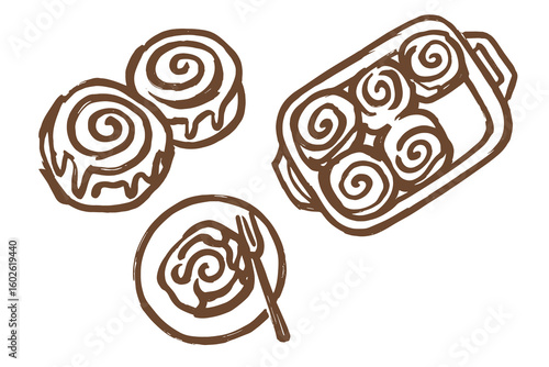 Cinnamon Rolls Naive Brush Sketch Vector Illustration