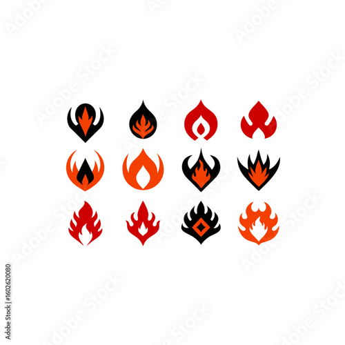 different cursed flame symbol icons set on whit
